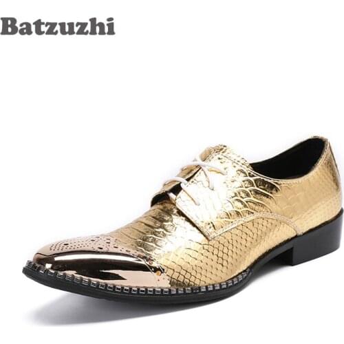 Batzuzhi Italian Type Handmade Mens Shoes Luxury Genuine Leather Shoes Pointed Toe Men Party and Wedding Dress Shoes, EU38-46