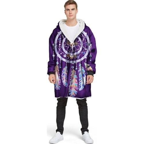 Black Purple Hooded Blanket With Sleeves Dream Catcher Blanket Boho Style Sherpa Fleece Wearable Blanket With Hat for Adults