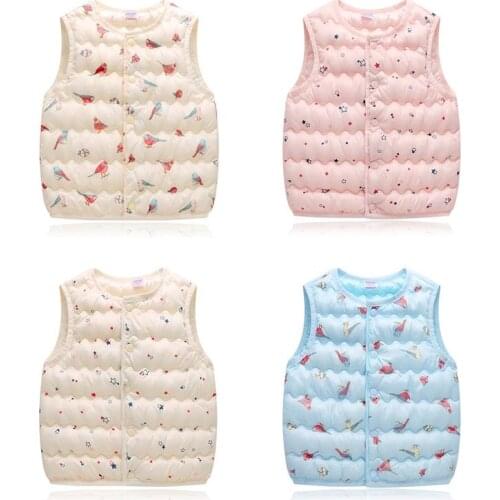 Spring Autumn Baby Children Down Cotton Vest Boys Girls Warm Lightweight Waistcoat Kids Casual Cartoon Jacket Toddler Bird Coat