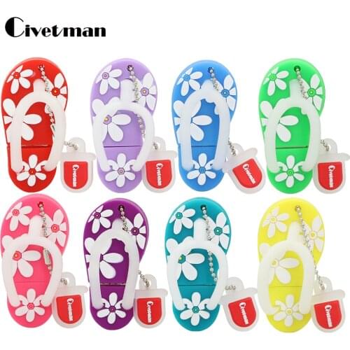Cartoon USB Flash Drive Flower Slippers Shoes USB 2.0 Flash Memory Stick Pendrive 4GB 8GB 16GB 32GB 64GB 128GB 256GB Pen Drive