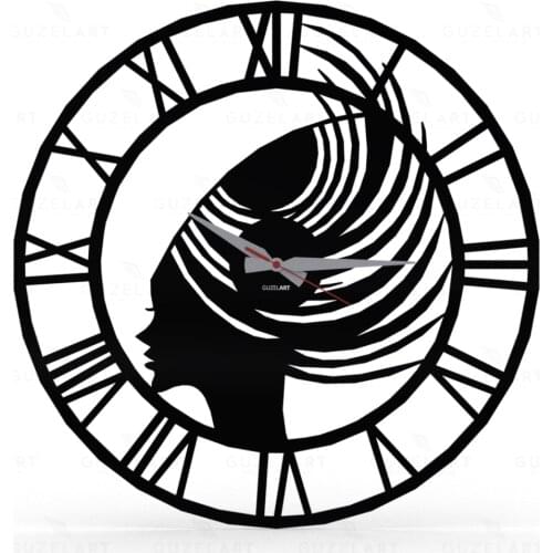 GuzelArt Woman Wall Clock Modern Design Living Room Decoration Wooden Home Decoration Accessories Wall Decor Black