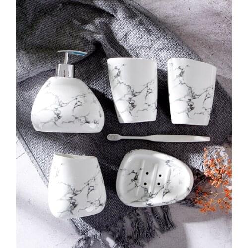Ceramic mouthwash cup gold geometry antler ceramic sanitary ware five piece Bathroom Set Wedding holiday gift