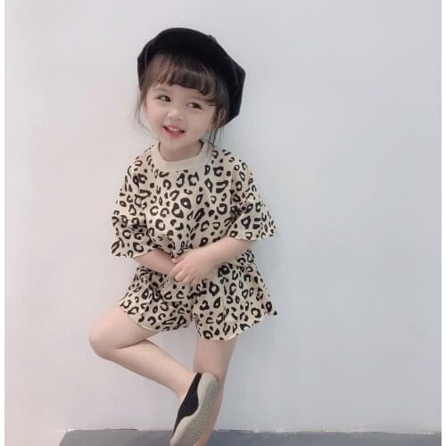 Girl suit leopard print bat shirt jacket plus shorts 2019 summer dress new foreign trade childrens wear