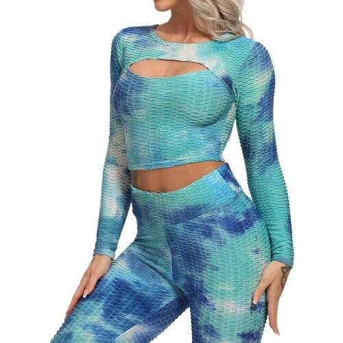 Yoga Set Womens Tracksuit Sexy 2pcs Female Sport Suits Gym Clothes Long Sleeve Crop Top High Waist Leggings Fitness Sportswear