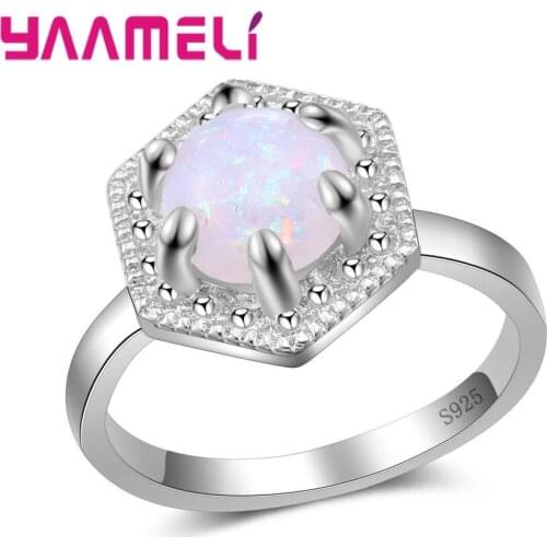 Round Design Opal Prong Setting Finger Rings Fine 925 Sterling Silver For Women Girls Best Cubic Zirconia Jewelry Gift