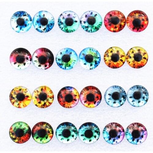 12mm Random Mixed Dragon Eyes Round Glass Cabochon Flatback Photo Dome Jewelry DIY Accessories Tray by pair 50pcs/lot K06104