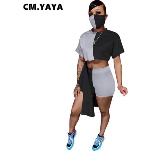 2020 Summer Women Two Pieces Sets Tracksuits Patchwork Tee Tops Shorts Leggings Suit Sporty Fitness Night 2 pcs Outfit GL845