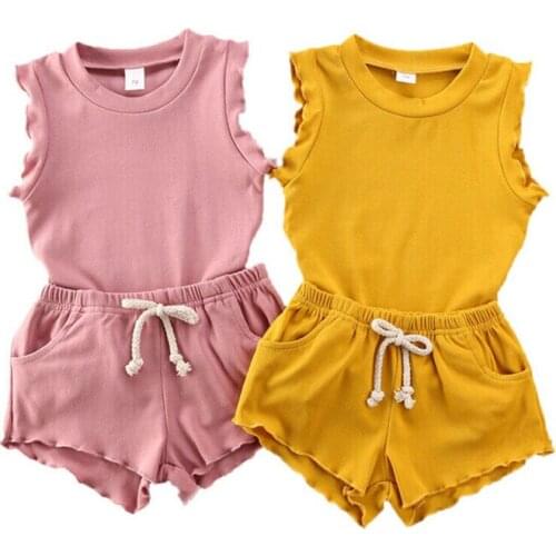 Baby Summer Clothing 2020 Newborn Baby Kids Girls T-shirt Sleeveless Tops +Short Pants 2Pcs Casual Outfits Set Solid Clothes