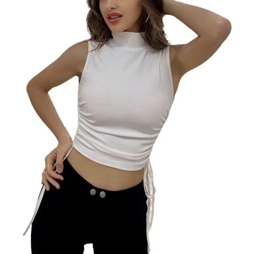 Tank Tops Sexy Crop Vest Office Lady Harajuku America White Off Shoulder Turtleneck Side Drawstrings Summer Women Tops