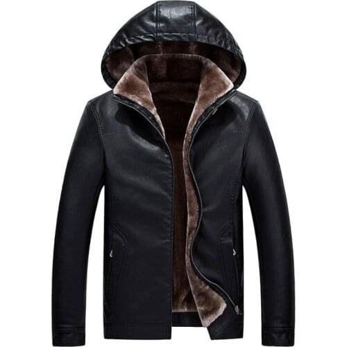 Nice Winter Leather Jacket Men Top Quality Faux Fur Coats New Thick Casual Male Hooded Leather Jackets