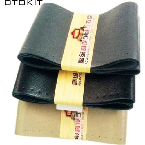 New Fashion DIY Cowhide Genuine Leather With Hole Universal Anti-slip Car Steering Wheel Cover with Needles Thread Car Styling