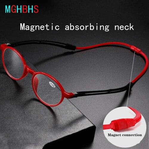 MGHBHS High-end ladies magnetic hanging neck reading glasses portable telescopic glasses leg mens diopter glasses