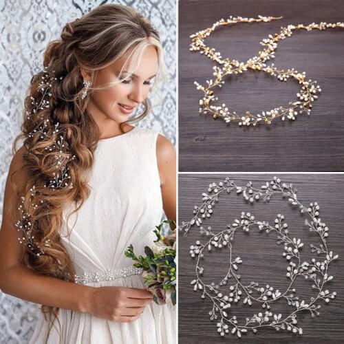 Wedding Hair Vine Bridal Accessories Crystal Pearl Headband Long Chain Headpiece Womens Hair Accessories Decoration