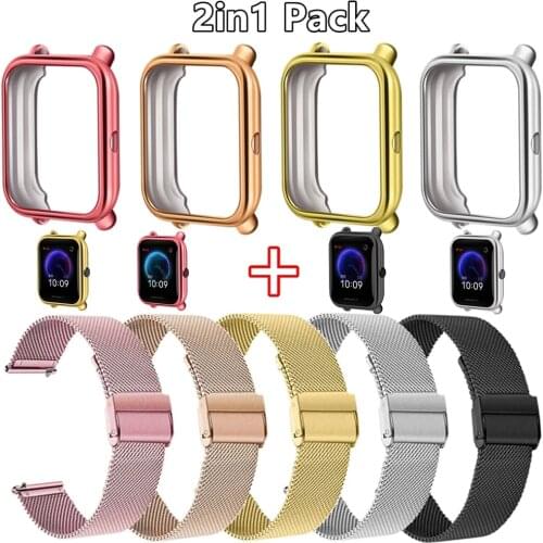 2in1 Bracelet Watch Case For Xiaomi Amazfit GTS 2 Mini / Bip U / Lite Metal Wrist Strap Protective Cover Replacement Watch Band