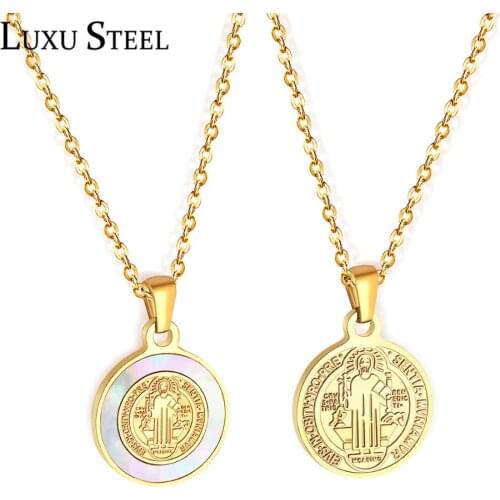 LUXUSTEEL Gold Long Chains Luxury Jewelry Women Men Choker Necklaces Round Shell Jesu Pendant Necklace Female Collier Party Gift