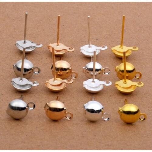 100pcs 4mm 6mm 8mm 10mm Gold Silver Rhodium Kc Gold Plated Earring Post Pin Stud With Loop Earrings DIY Jewelry Making Findings