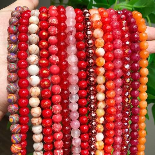 Red Series Natural Stones Red Howlite Turquoise Sediment Rhodochrosite Quartzs Agates Beads For Jewelry Making Diy Bracelet