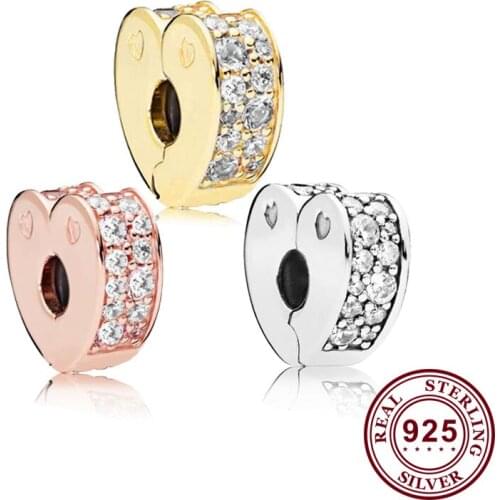 100% 925 Sterling Silver Charm Colorful Love Arc With Crystal Clip Fit Pandora Women Bracelet & Necklace Diy Jewelry