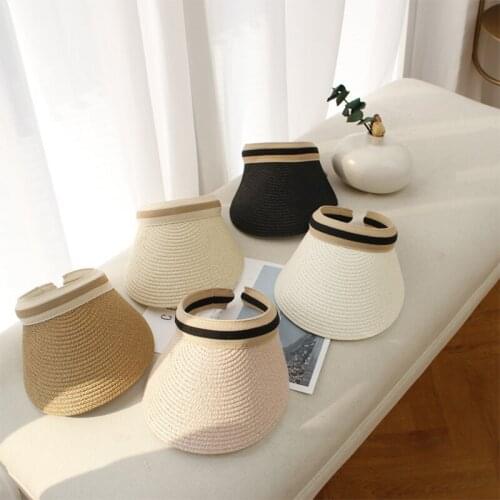 Summer New Women straw Hat Fashion Korean metal bow grass woven Empty top Beach Sun Visor hat bowknot womens outdoor trip Hats