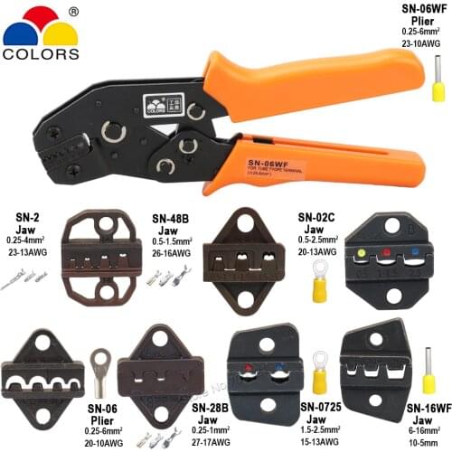 SN-06WF Crimping Pliers 0.25-6mm2 Insulated Non-insulated Ferrules Terminals Crimper 23-10AWG Jaw Set Kits 190mm Clamp Plier
