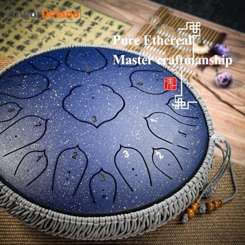 Medium Size Steel Tongue Lotus Drum 15 Notes 14Inches Yoga Meditation Relax Percussion Musical Instrument with Padded Travel Bag