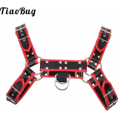TiaoBug Rivets Faux Leather Adjustable Sexy Men Body Chest Harness Metal Buckles Bondage Belt Erotic Men BDSM Bondage Lingerie