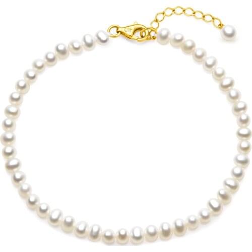 Solid 18K Yellow Gold Bracelet 3mm Round White Peal Bracelet For Women AU750 Gold