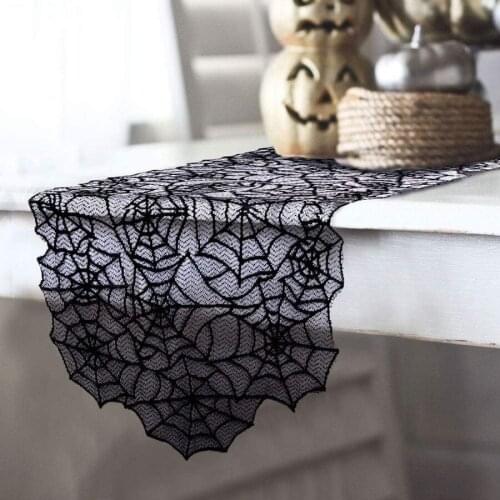 Halloween Decoration Prop Lace Spider Web Skeleton Skull Tablecloth Black Fireplace Mantel Scarf Event Party Decor Supplies