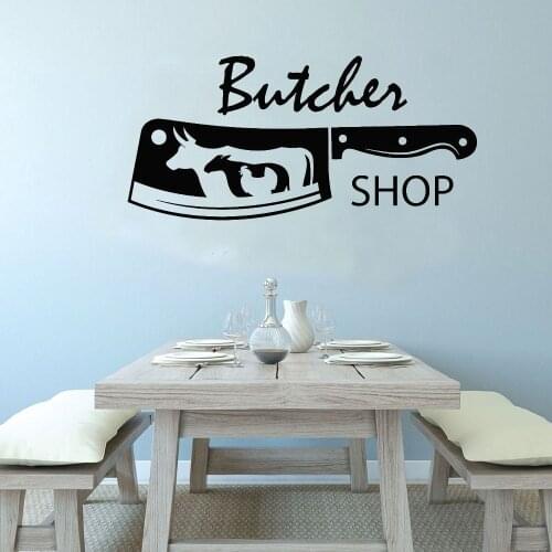 Butcher Shop Knife Vinyl Wall Decals Bull Chicken Sheep Meat Wall Stickers Creative Window Glass Waterproof Removable Wallpaper
