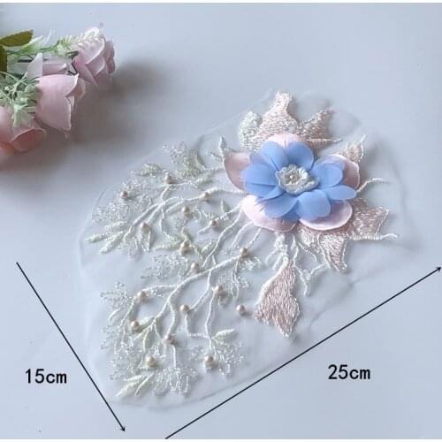 HOT pink mesh beads flower embroidery lace fabric applique ribbon trim collar sewing DIY craft wedding dress cloth Accessories