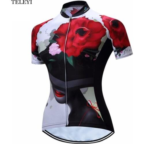 TELEYI Team Womens Cycling Ropa Ciclismo Bike Short Sleeve Top Shirt Clothing Bicycle Tops Sportwear Jersey Size XS-4XL