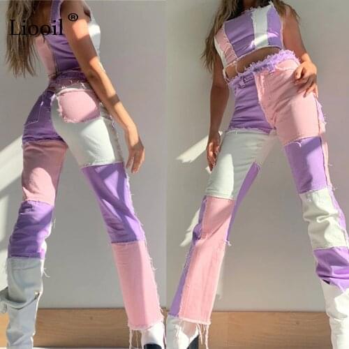 Mom Denim Jeans Femme Trousers Streetwear Womens Jeans Boyfriend High Waist Vintage Patchwork Straight Flare Wide Leg Pants