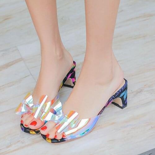 COOLULU 2020 Transparent Clear PVC Sandals for Women Peep Toe Jelly Sandals Casual Backless Slippers Outdoor Sandals Size 32-48