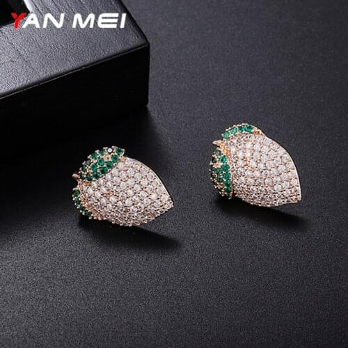 YANMEI 2020 Creative Cubic Zirconia Radish Earrings Personality Cute Wild Fashion Womens Holiday Party Earrings YME9346