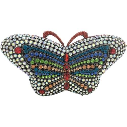 Bouotique De FGG Butterfly Women Crystal Evening Bags Hand-Made Diamond Minaudiere Wedding Handbag Bridal Party Clutch Purses
