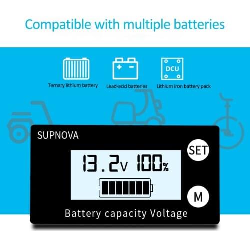 LCD Battery Capacity Monitor Indicator Voltage Meter For Car Motorcycle Voltmeter Voltage Gauge DC 8V-100V