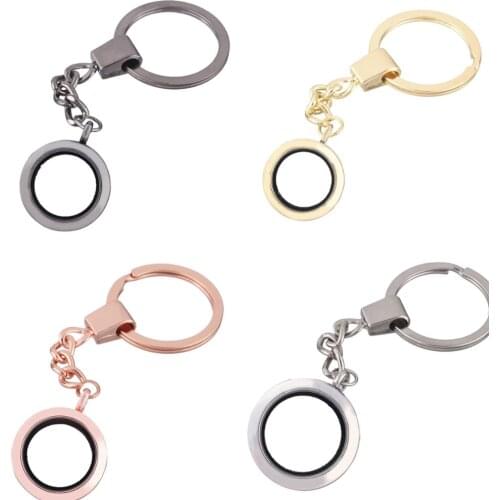 1pcs 25mm Round plain Zinc Alloy Floating charms Locket Keychain DIY Magnetic twist living memory Glass locket Key ring