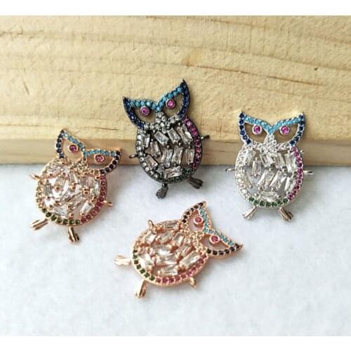 10 Pieces CZ zircon Micro Pave owl Connector Double Bails Beads Charm,for DIY Bracelets Jewelry Finding CT313