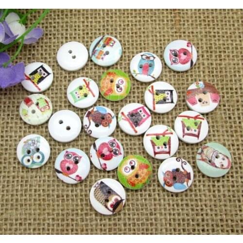 100pcs 15mm Mixed Round Owl Wooden Buttons For Clothes Crafts Sewing Decorative Needlework Scrapbooking DIY Accessories