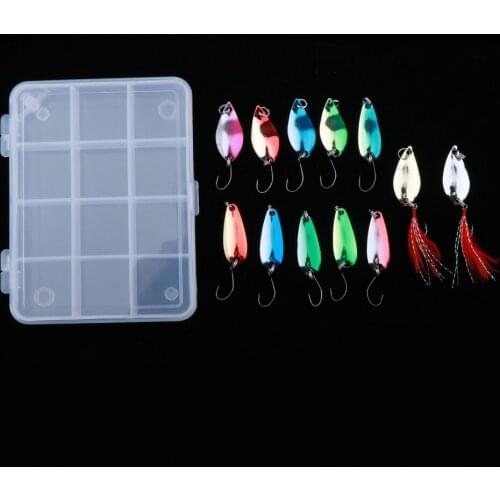 12pcs Metal Fishing Lures with Barbed Hooks Assorted Inline Spinner Baits & Spoons for Bass Salmon Trout Freshwater