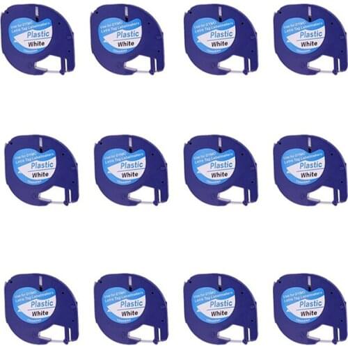 12pk/lot DYMO LetraTag 91331 (91201 91221 59422) Black on White Tape (1/2 Inch x 13 Feet 12mm x 4m, 12Pack)