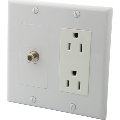 2 Gang F RG6 Connector US Style Electrical Power Wall Plate