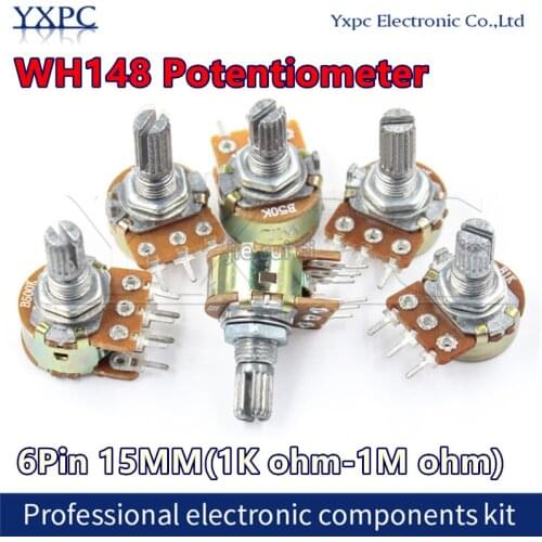 2pcs WH148 B1K B2K B5K B10K B20K B50K B100K B500K 6Pin 15mm Shaft Amplifier Dual Stereo Potentiometer 1K 2K 5K 10K 50K 100K 500K