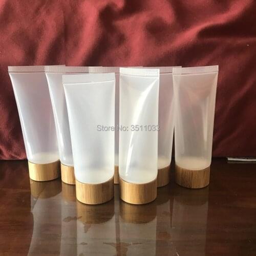 25PCS 50g Natural Bamboo Cap Transparent Soft Tube 50ml Cosmetic Hand Facial Cream Squeeze Tube Clear Lotion Refillable Bottle