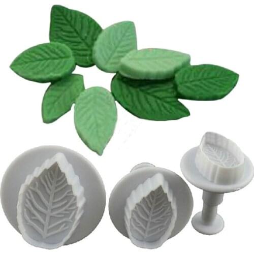 3 Pcs Cake Rose Leaf Plunger Fondant Decorating Sugar Craft Mold Cutter Tools