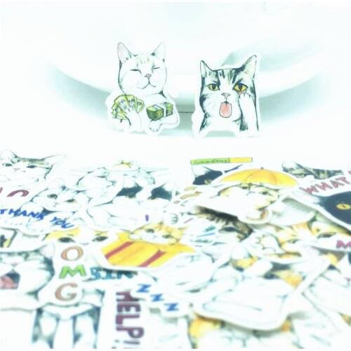 32 PCS English cat Sticker Animal Cartoon Punk Game Stickers for DIY Skateboard Guitar Suitcase Laptop Bicycle Stickers