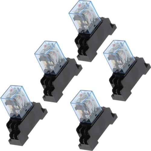 5 sets LY2NJ 12VDC 24VDC 110VAC 220VAC Coil Power Relay Mini Relay 8 Pins DPDT 10A LY2N-J HH62P JQX-13F With PTF08A Socket Base
