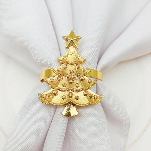 6Pcs Christmas Tree Wedding Home Xmas Party Table Decor Towel Buckle Christmas Tree Shape Napkin Ring Holder Table Decoration