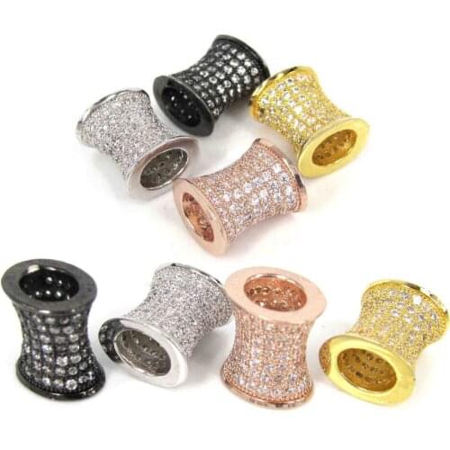 Free Shipping 6pcs 10mm Micro Inlay Zircon Jewelry Big Hole Metal Beads Fit Pandora Style European BIAGI Bracelet Making