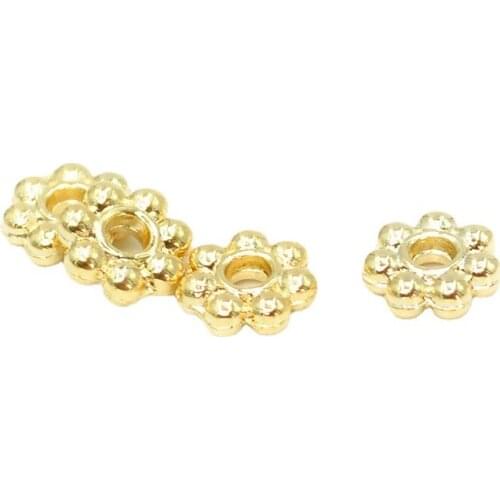 SEA MEW 100 PCS 4mm 6mm Gold Plated Flower Spacer Beads Metal Alloy Loose Beads For DIY Jewelry Making